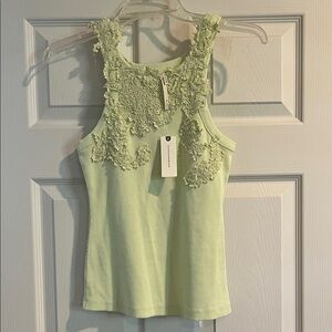 Anthropologie Lace-Embellished Beautiful Green Tank Top Size Small
